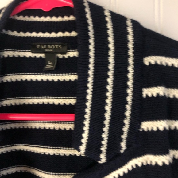 Talbots Navy and White Striped Open Front Cardigan Sweater Petite Large - Picture 3 of 4